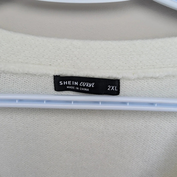 Shein Cream White Soft Knit Button Front V Neck Cardigan Plus Size 2XL Women - Picture 3 of 9